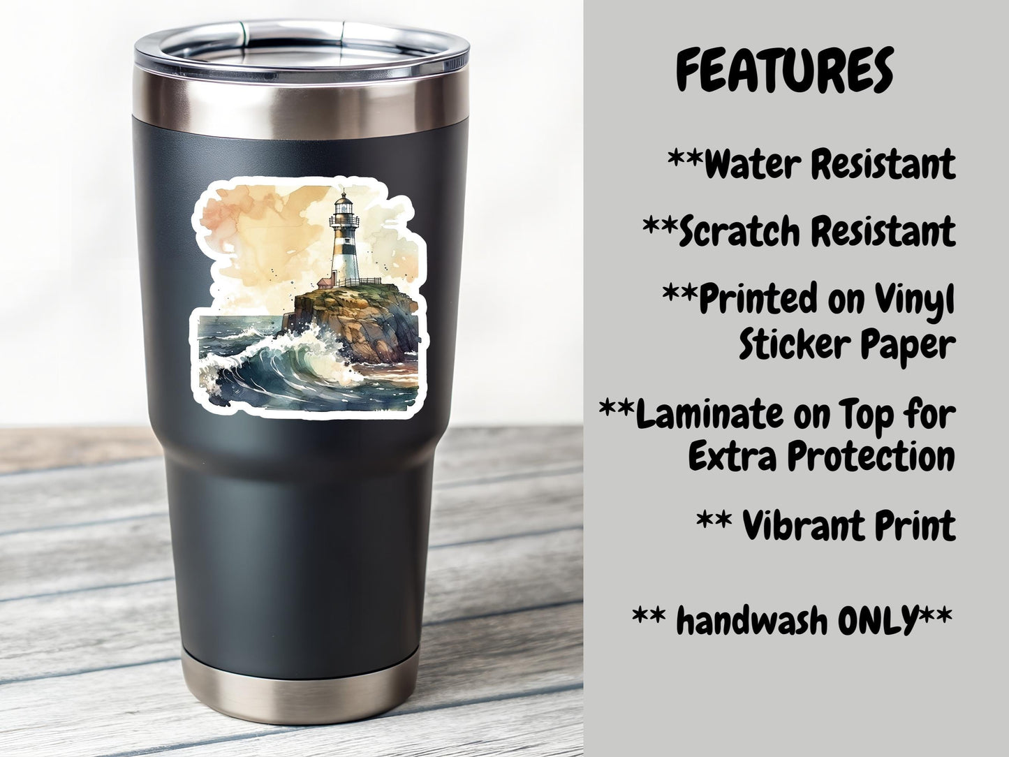 Watercolor Lighthouse And Ocean Scene Sticker