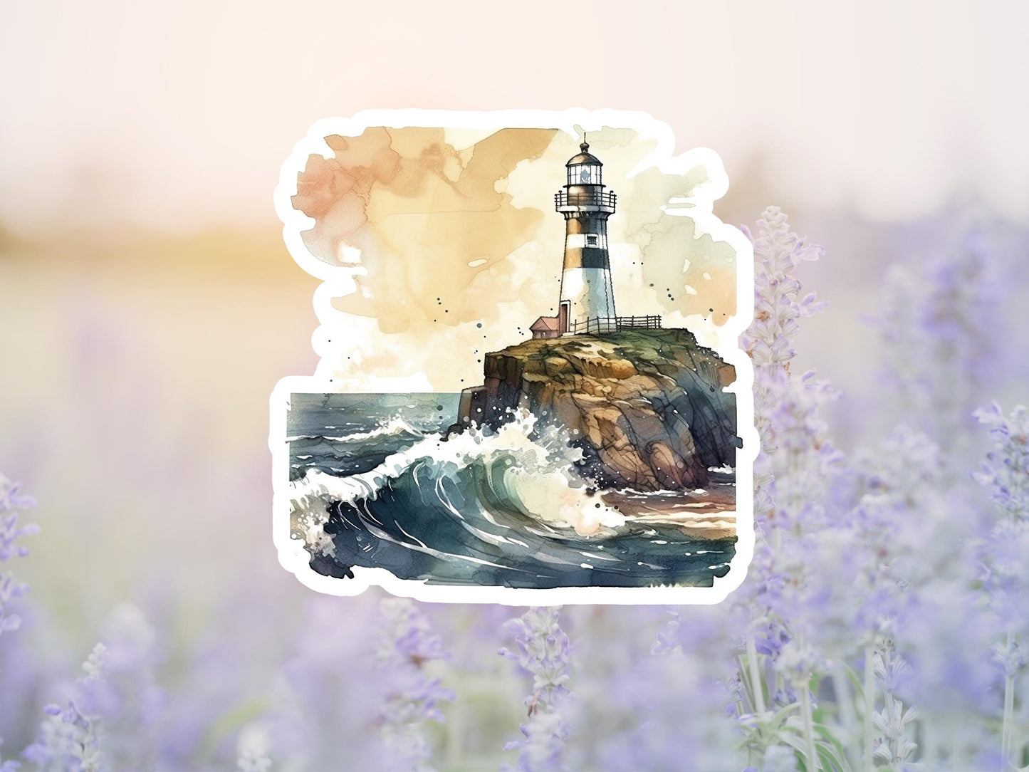 Watercolor Lighthouse And Ocean Scene Sticker