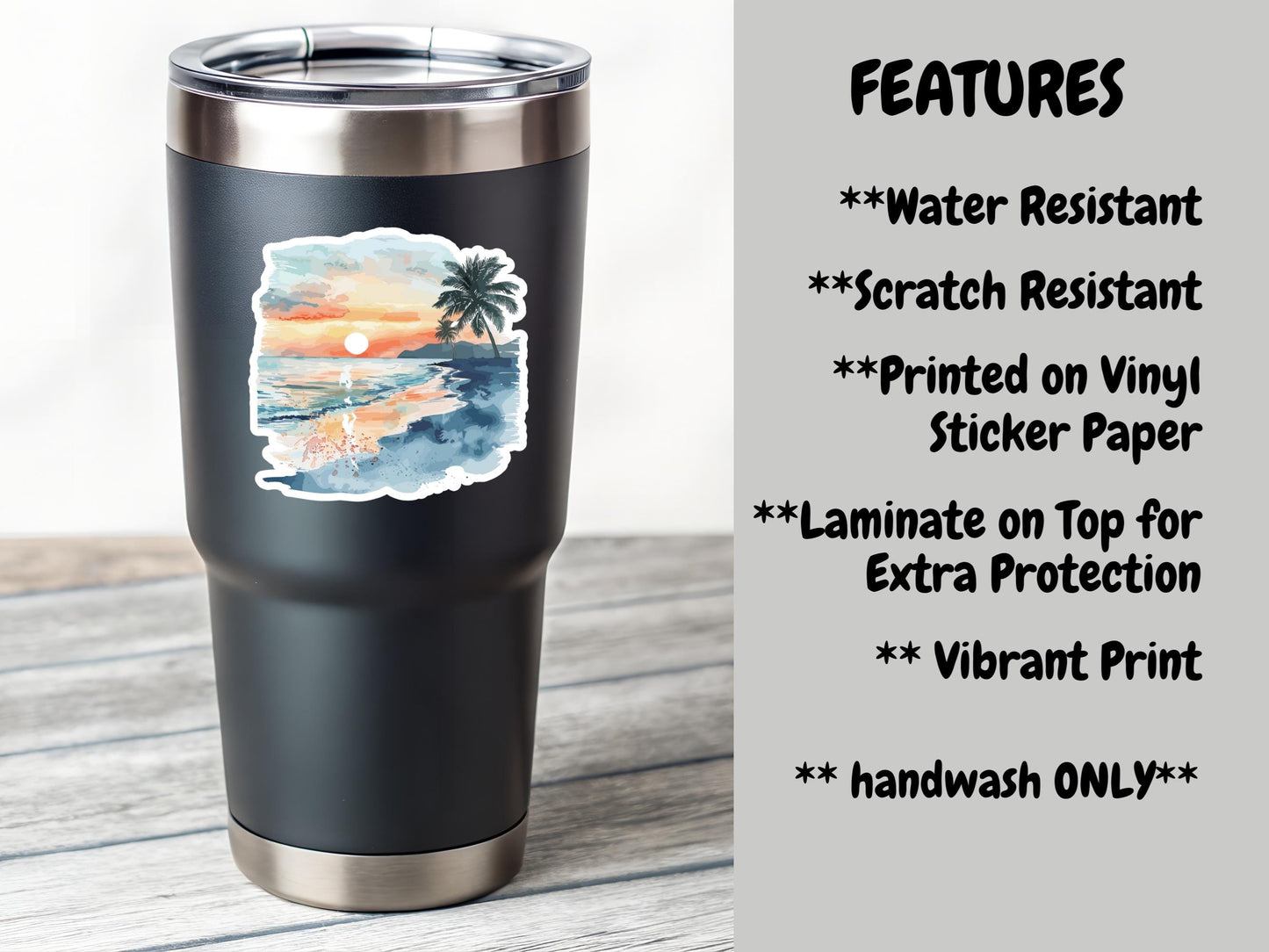 Watercolor Ocean And Palm Tree Scene Sticker