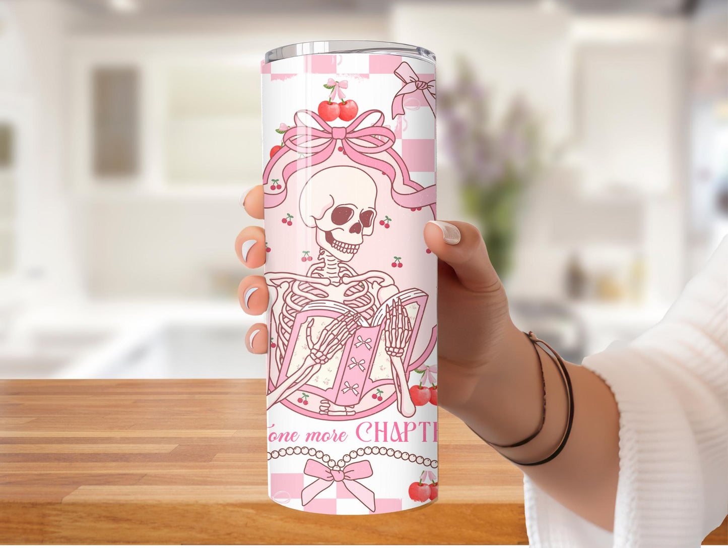 Just One More Chapter Skeleton Bookish 20oz Tumbler