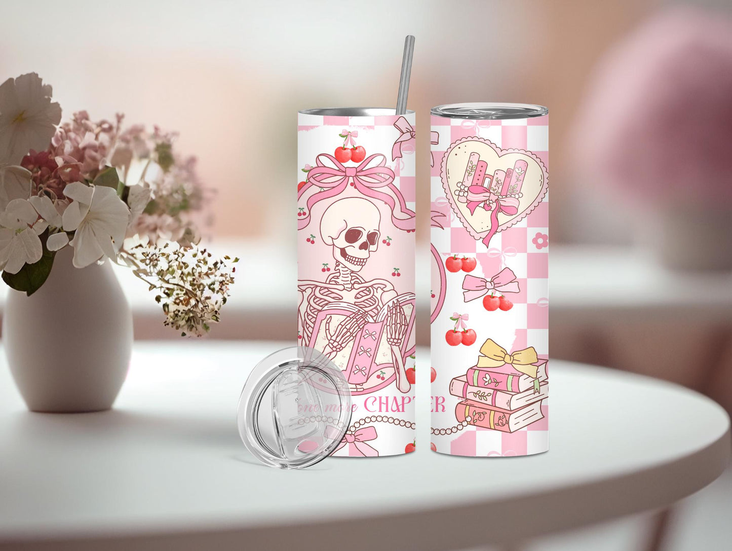 Just One More Chapter Skeleton Bookish 20oz Tumbler