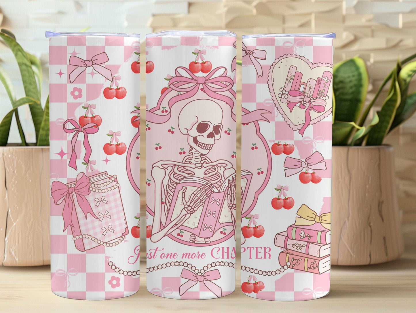 Just One More Chapter Skeleton Bookish 20oz Tumbler