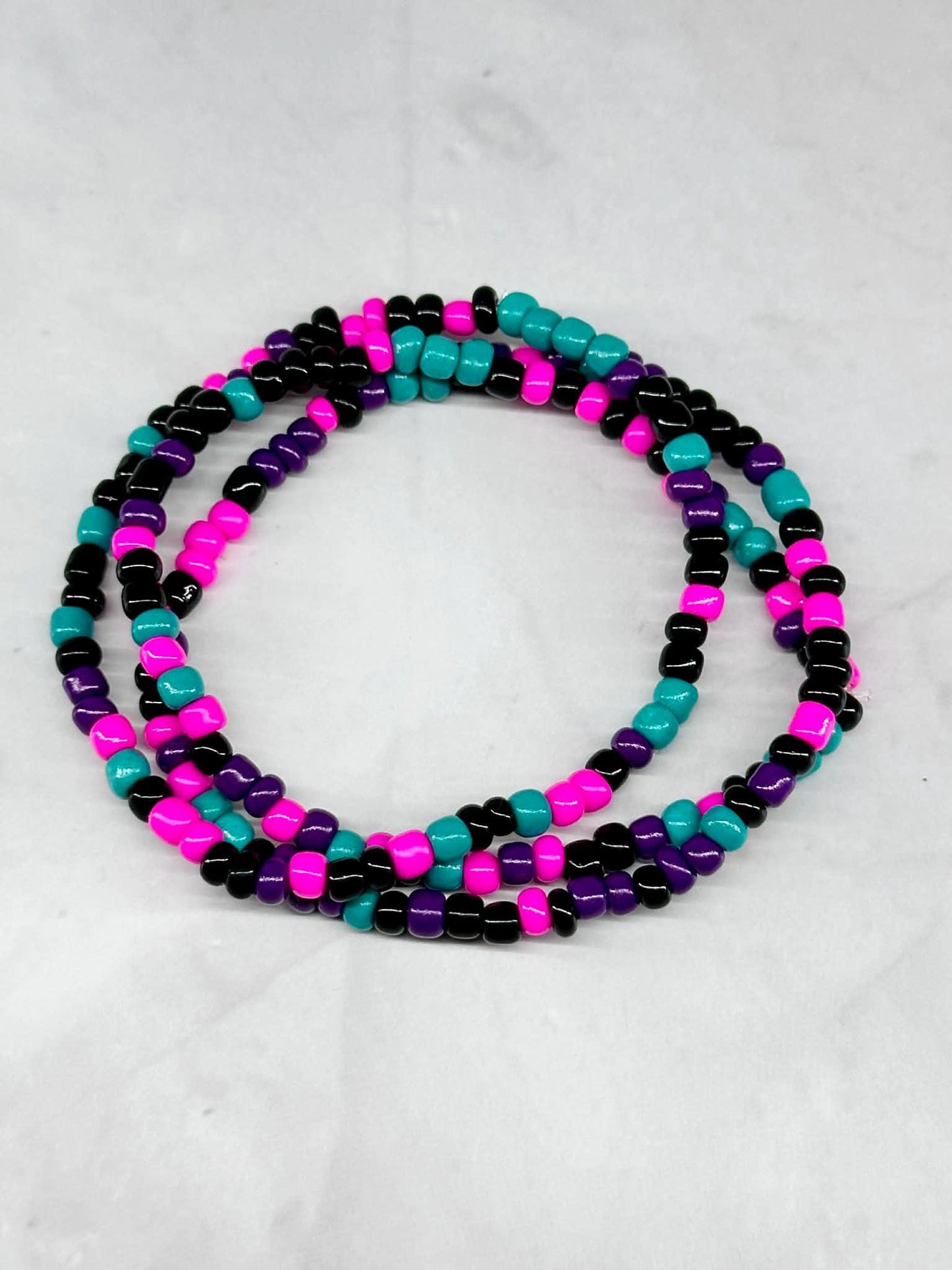 Single Strand Bright Pink, Teal, Purple Seed Bead Bracelet