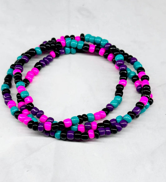 Single Strand Bright Pink, Teal, Purple Seed Bead Bracelet