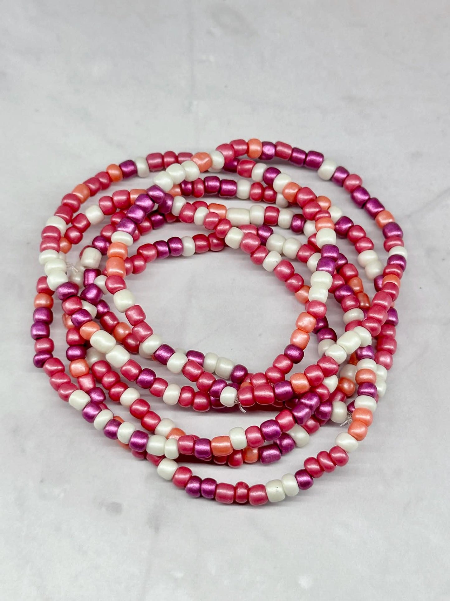 Single Strand Shimmer Pink, Off White, Purple Seed Bead Bracelet