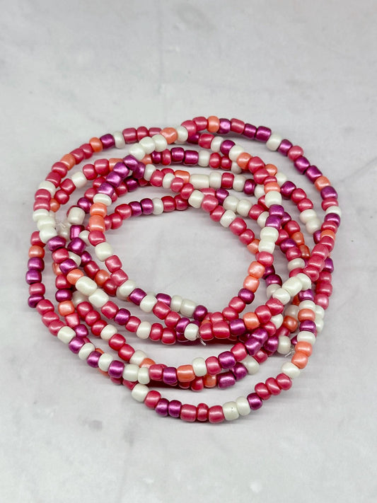 Single Strand Shimmer Pink, Off White, Purple Seed Bead Bracelet