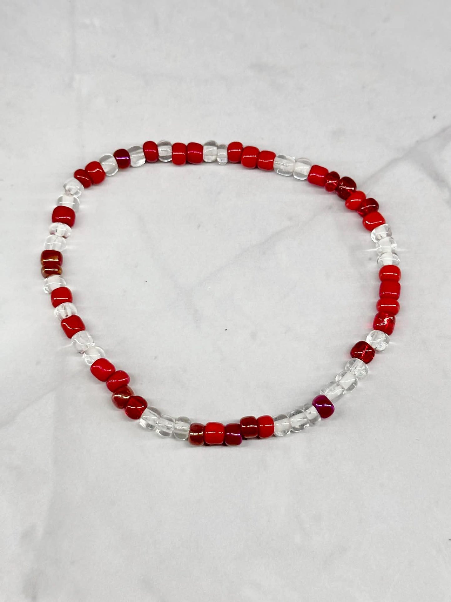 Single Strand Red Mixture Seed Bead Bracelet
