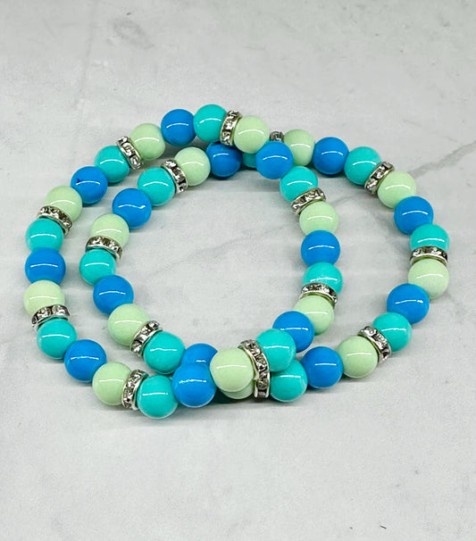 Single Strand Blue Mixture Beaded Stretch Bracelet
