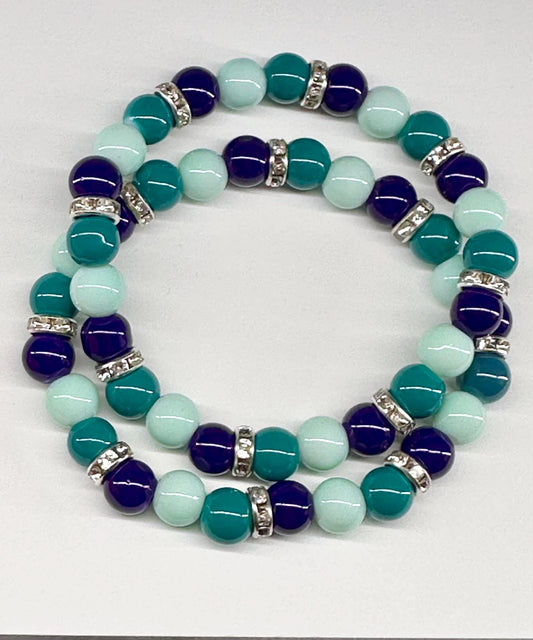 Single Strand Blueish/Green Mixture Beaded Stretch Bracelet