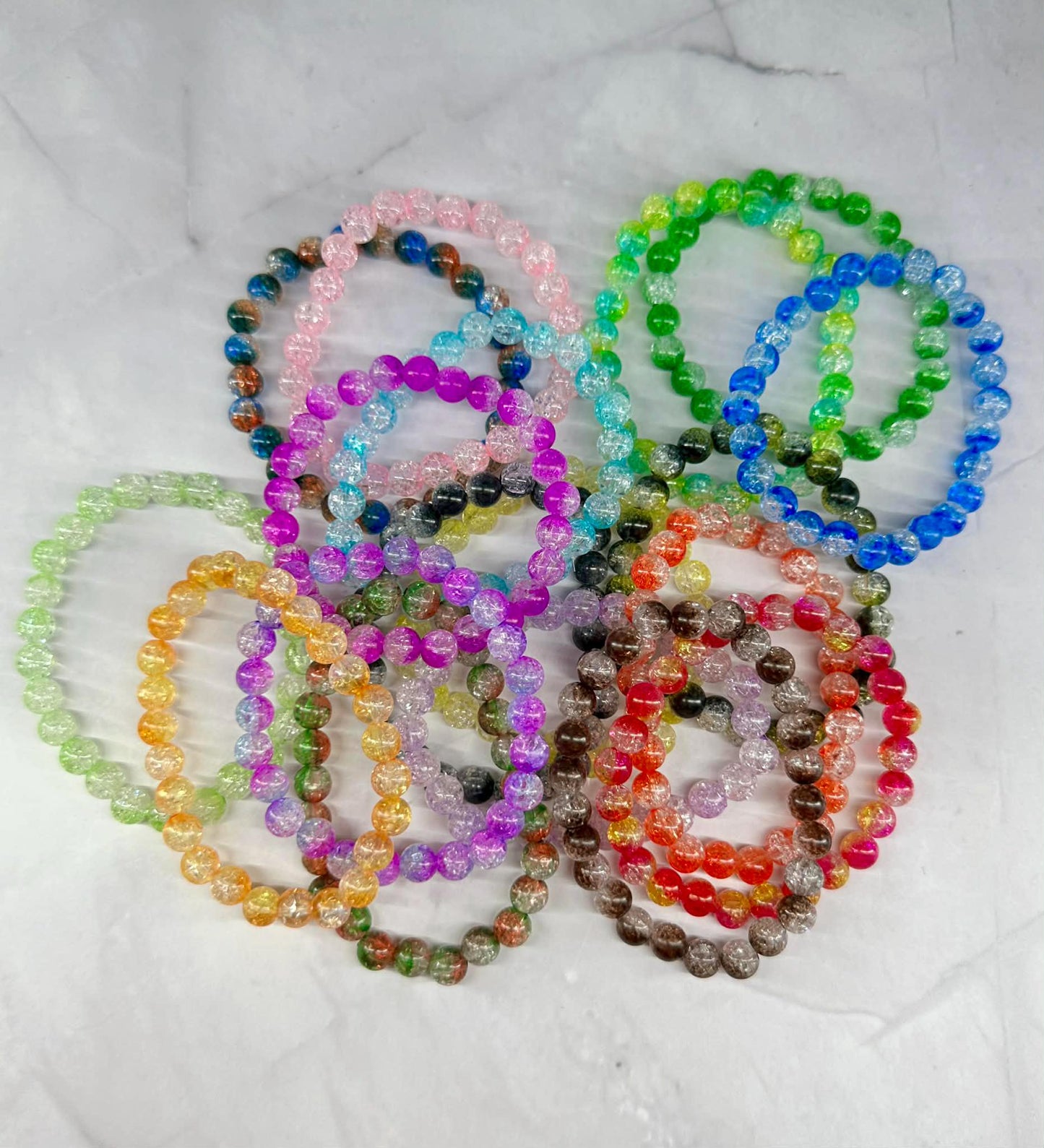Single Strand Colorful Translucent Crackle Beaded Stretch Bracelet