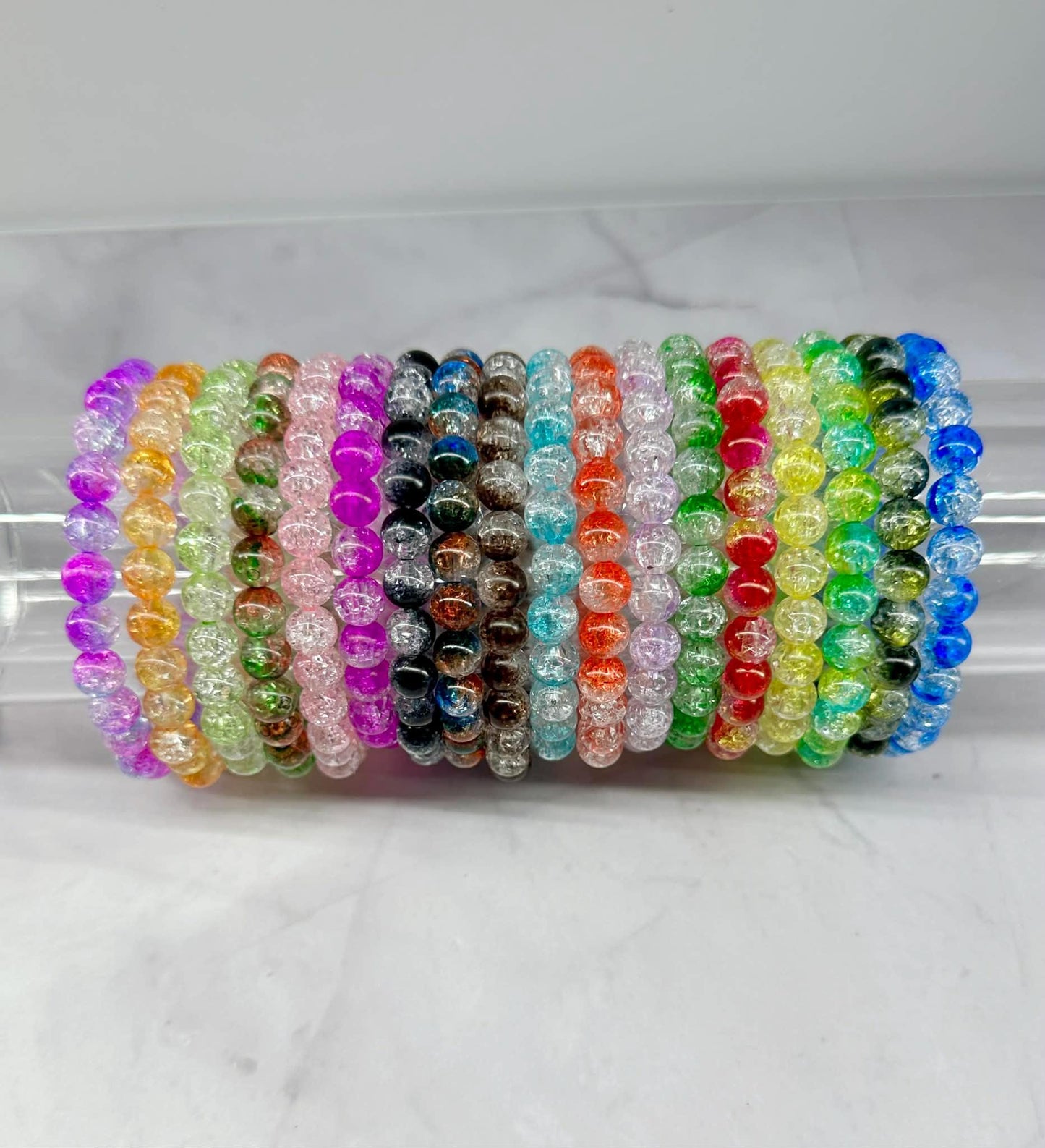 Single Strand Colorful Translucent Crackle Beaded Stretch Bracelet