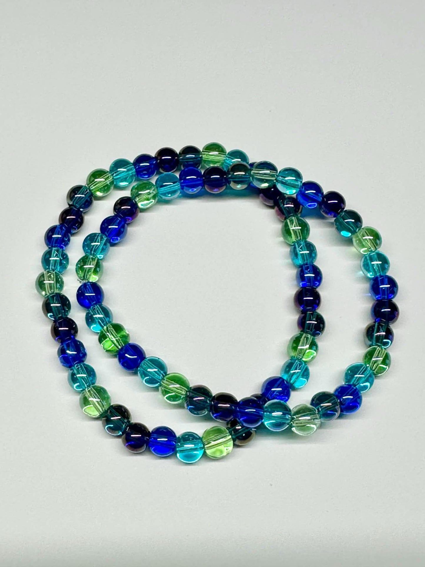 Single Strand Blue Mixture Beaded Stretch Bracelet