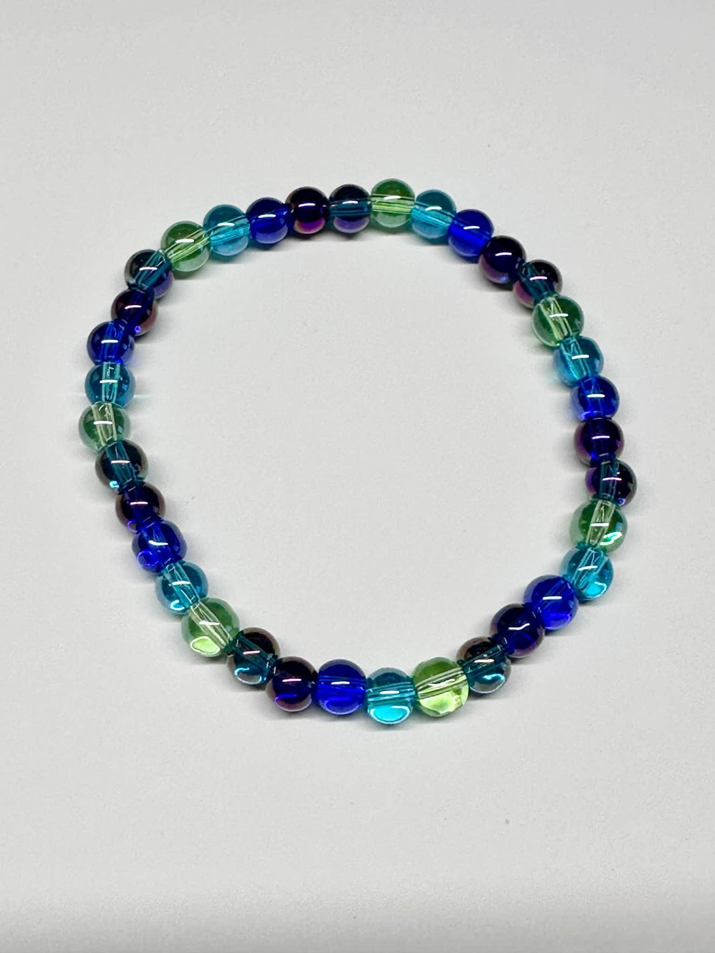Single Strand Blue Mixture Beaded Stretch Bracelet