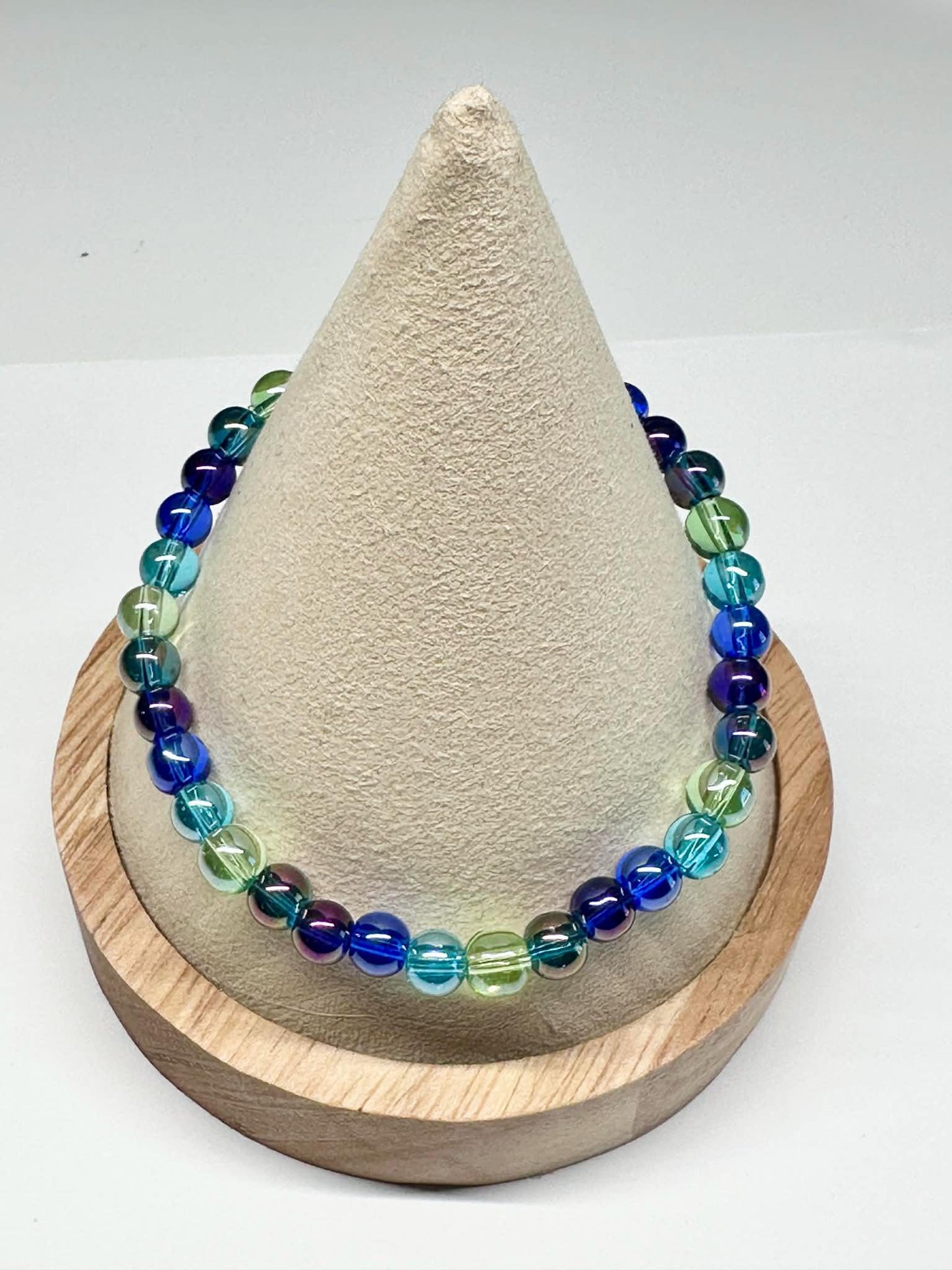Single Strand Blue Mixture Beaded Stretch Bracelet