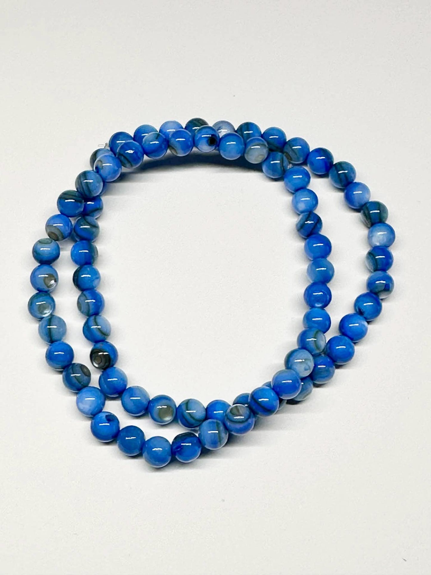 Single Strand Blue Cats Eye Mixture Beaded Stretch Bracelet