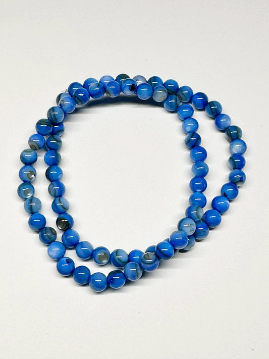 Single Strand Blue Cats Eye Mixture Beaded Stretch Bracelet
