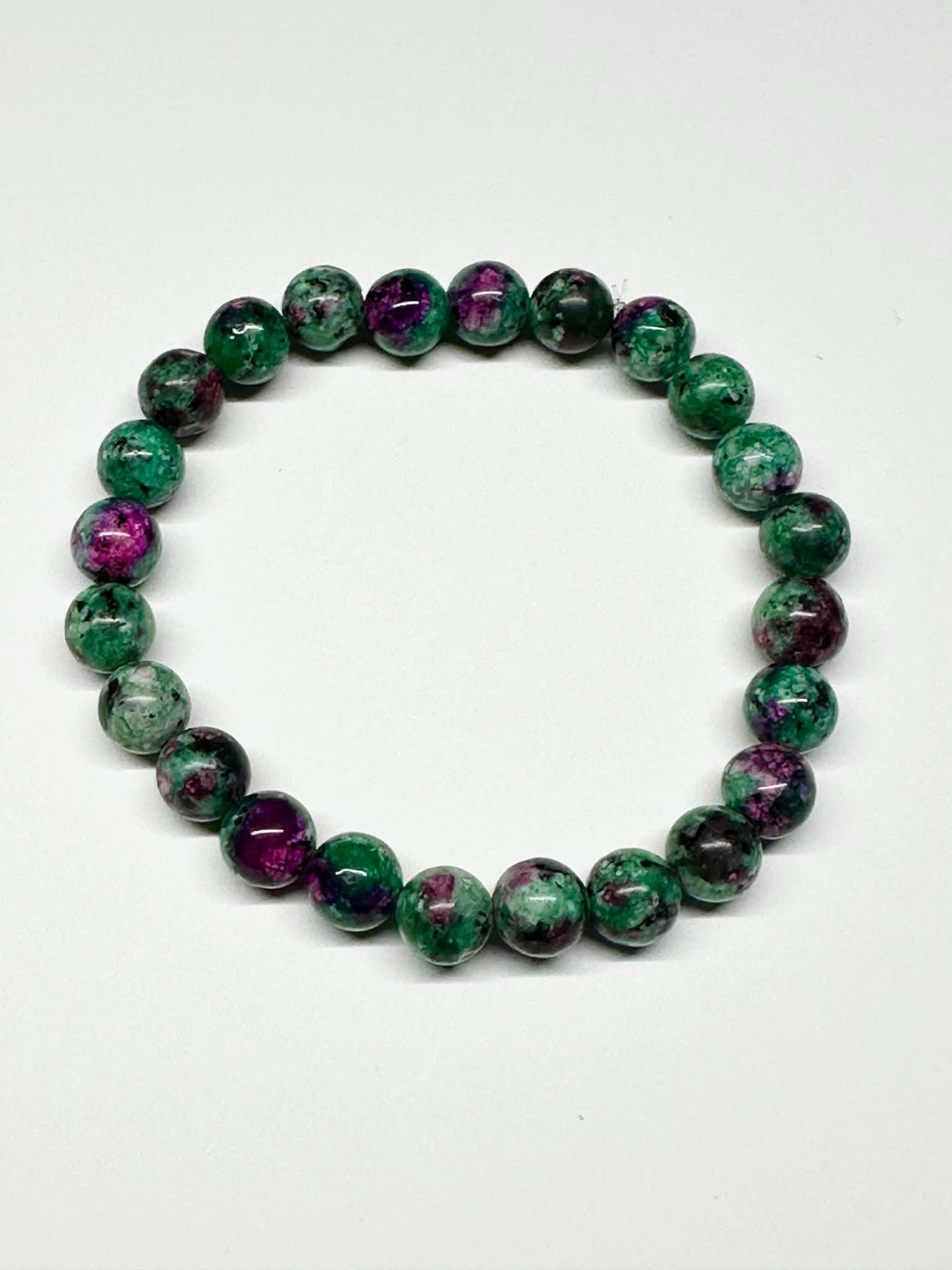 Single Strand Green & Purple Mixture Beaded Stretch Bracelet