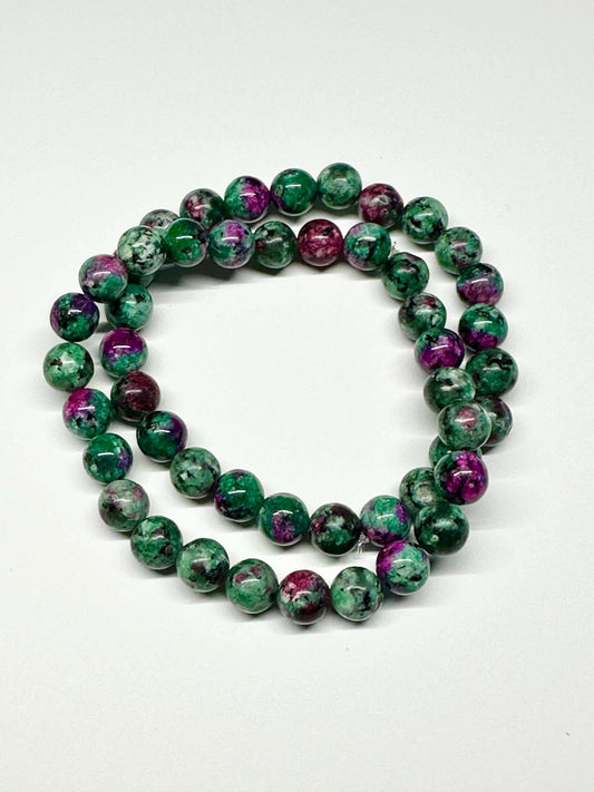 Single Strand Green & Purple Mixture Beaded Stretch Bracelet
