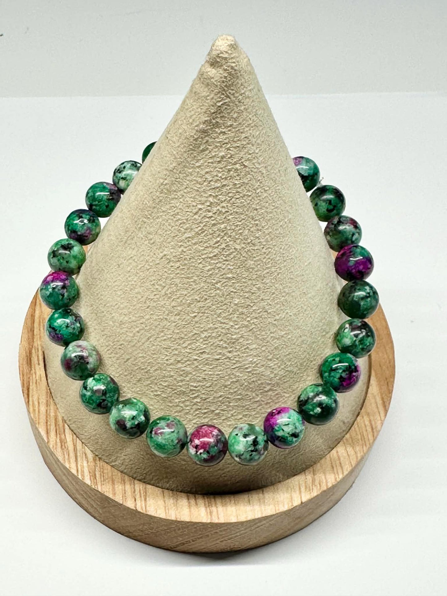 Single Strand Green & Purple Mixture Beaded Stretch Bracelet