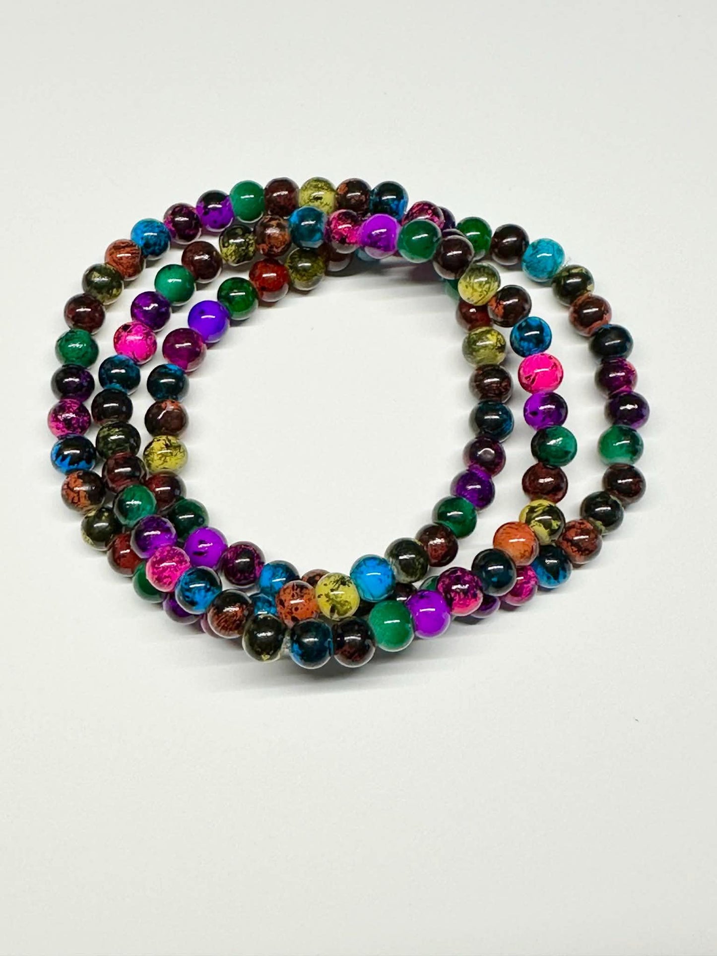 Single Strand Multi Colored Marble Beaded Stretch Bracelet