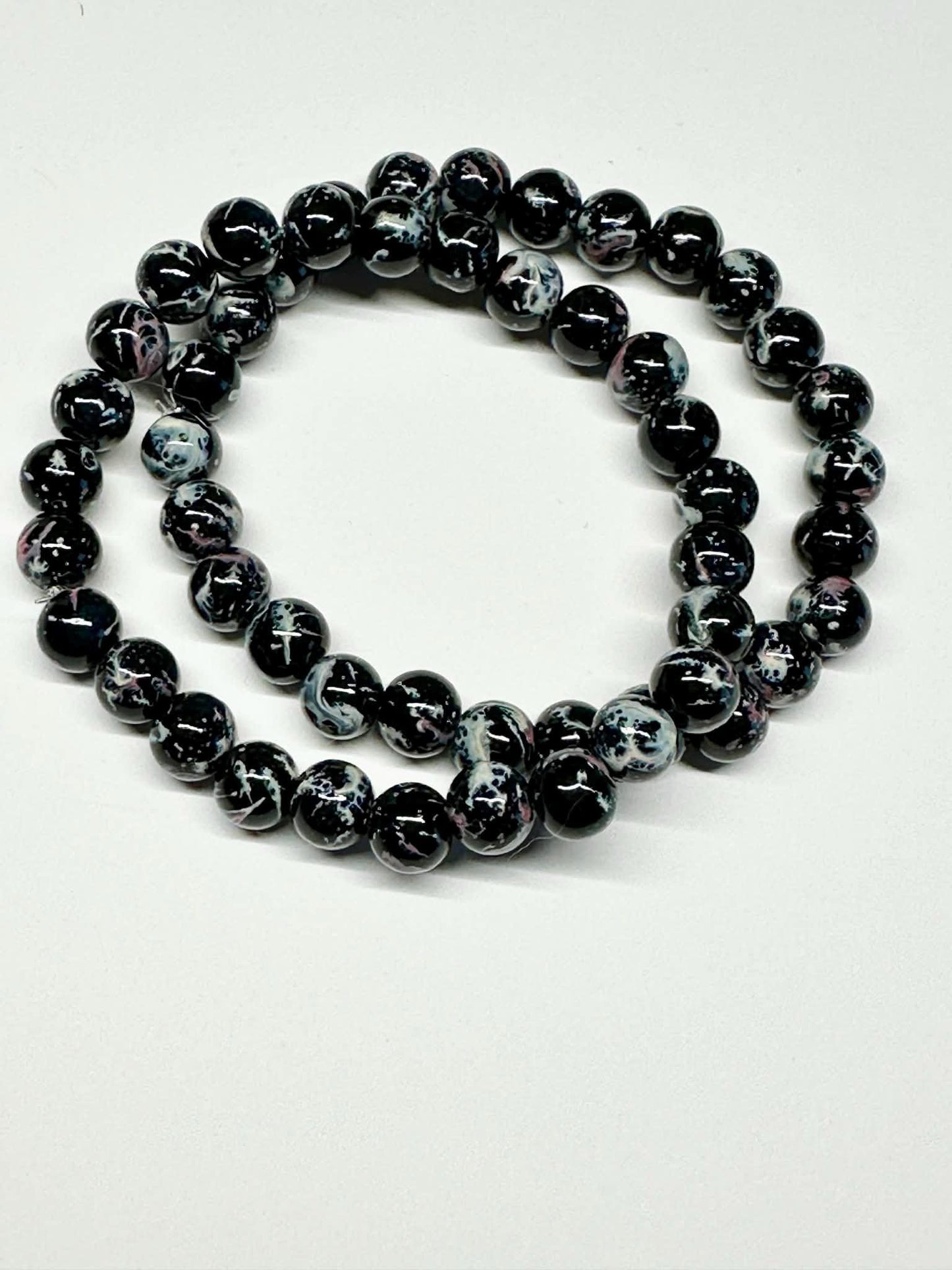 Single Strand Black, Gray & Pink Mixture Beaded Stretch Bracelet