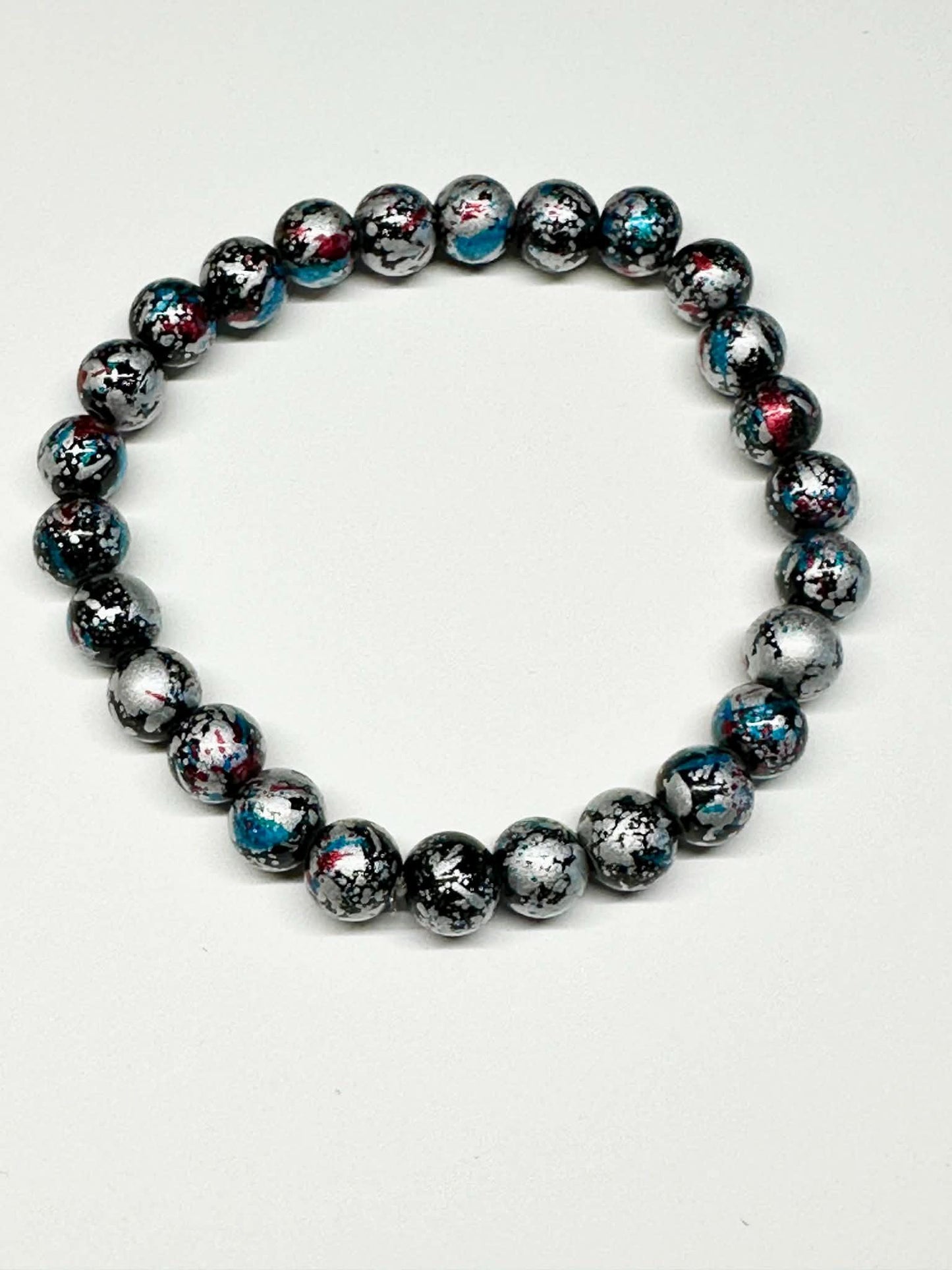Single Strand Colorful Siver Mixture Beaded Stretch Bracelet
