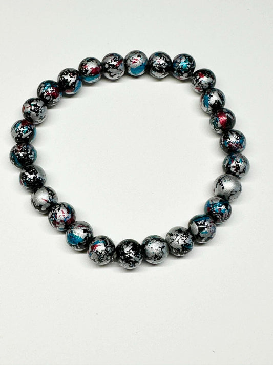 Single Strand Colorful Siver Mixture Beaded Stretch Bracelet