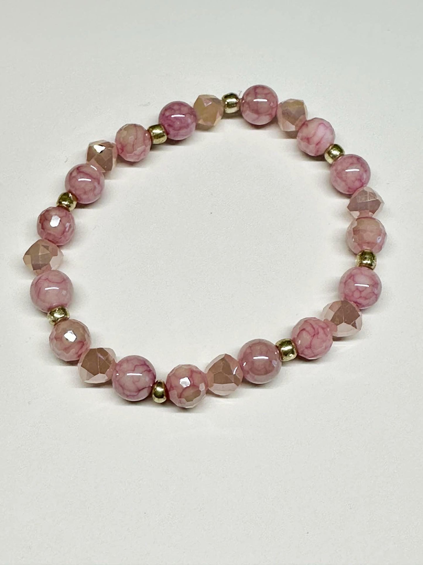 Single Strand Colorful Pink Mixture Beaded Stretch Bracelet