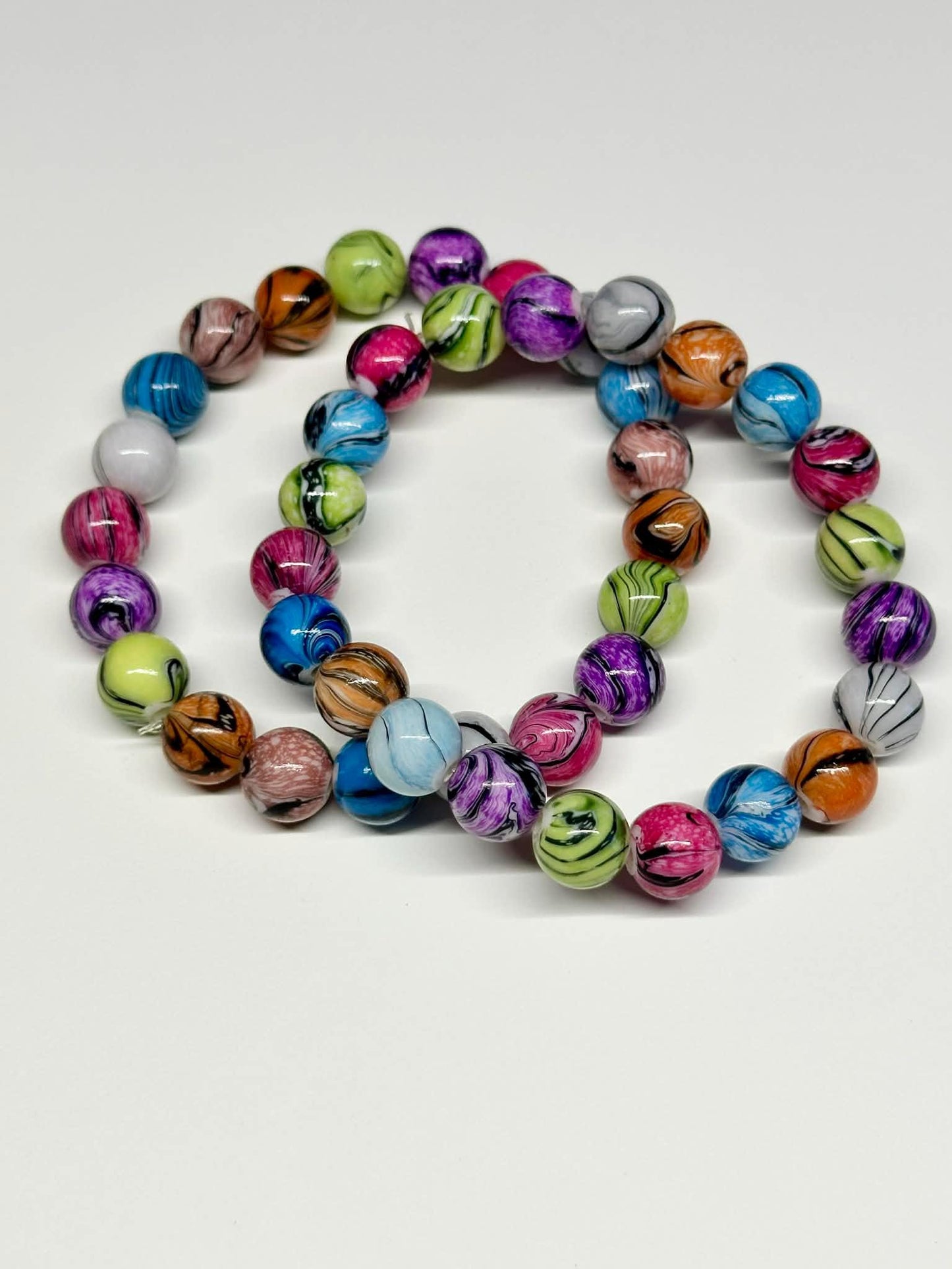 Single Strand Multi Colored Striped Beaded Stretch Bracelet