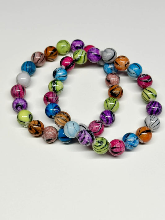 Single Strand Multi Colored Striped Beaded Stretch Bracelet