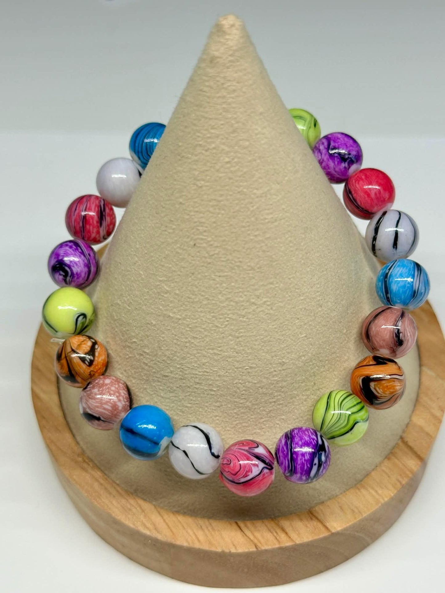 Single Strand Multi Colored Striped Beaded Stretch Bracelet