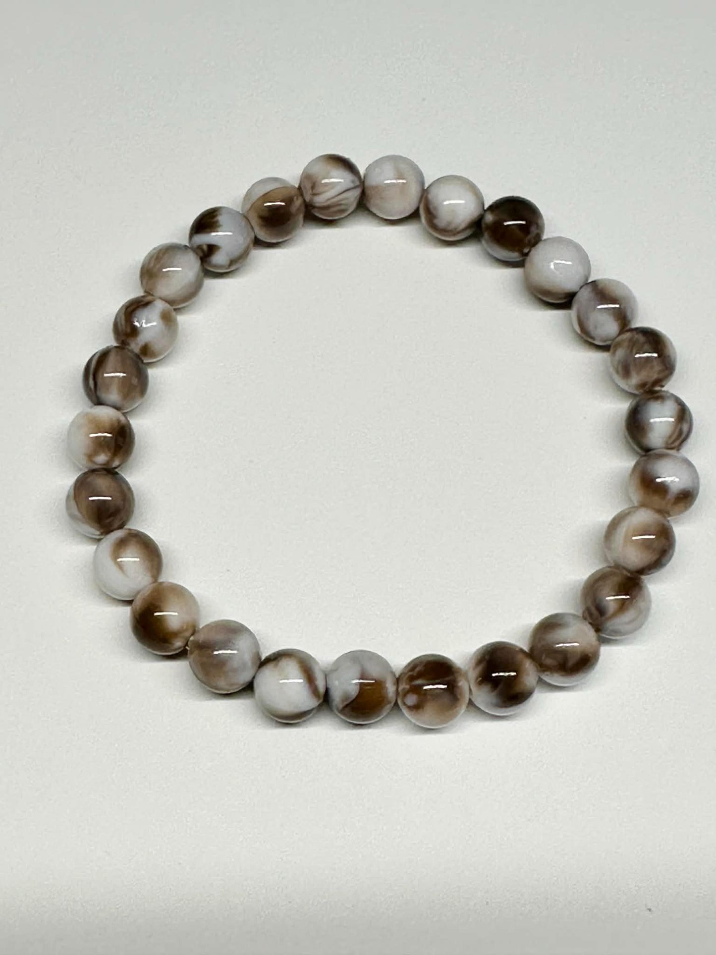 Single Strand Brown & White Beaded Stretch Bracelet