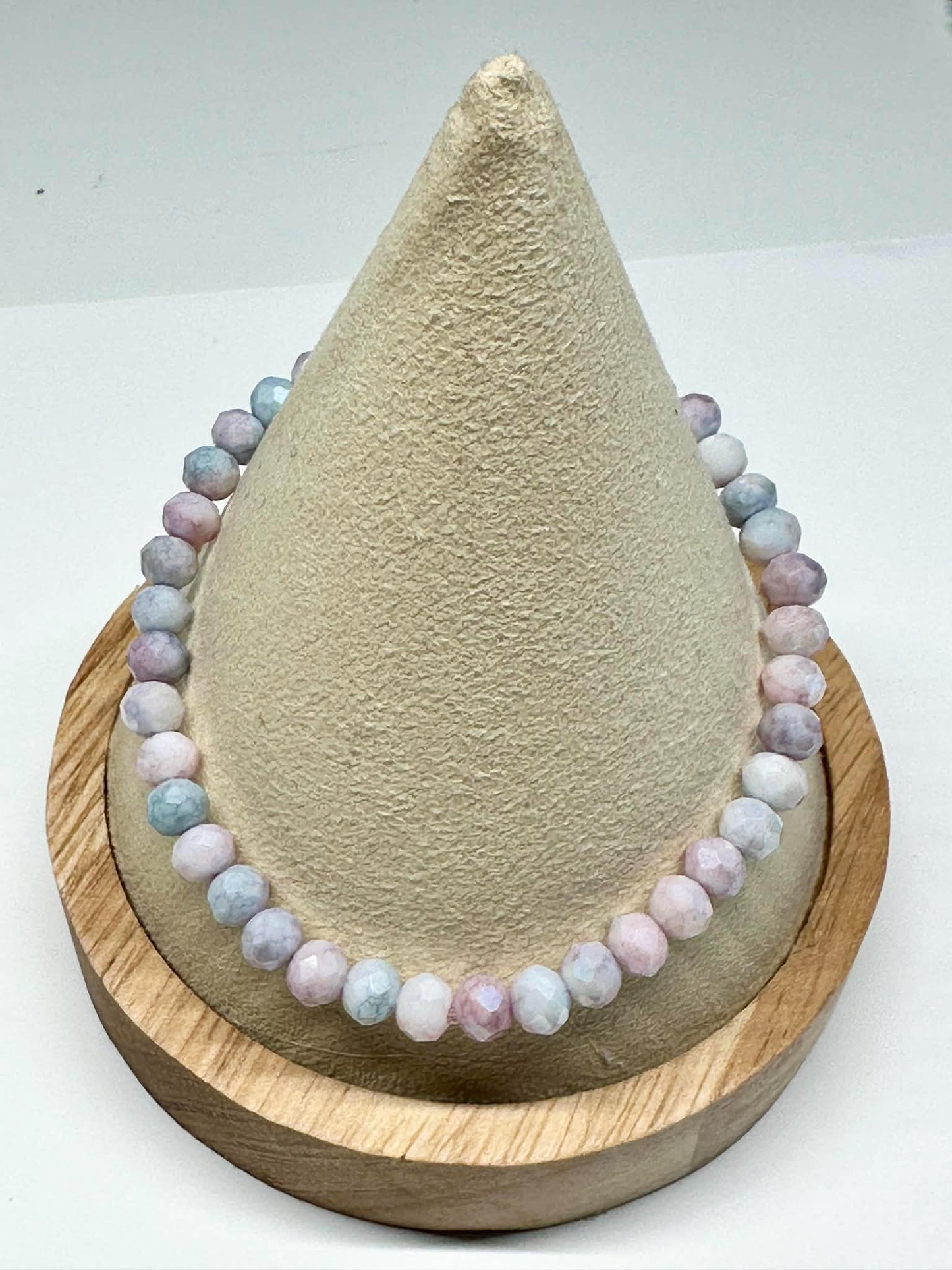 Single Strand Pink & Gray Faceted Stretch Bracelet