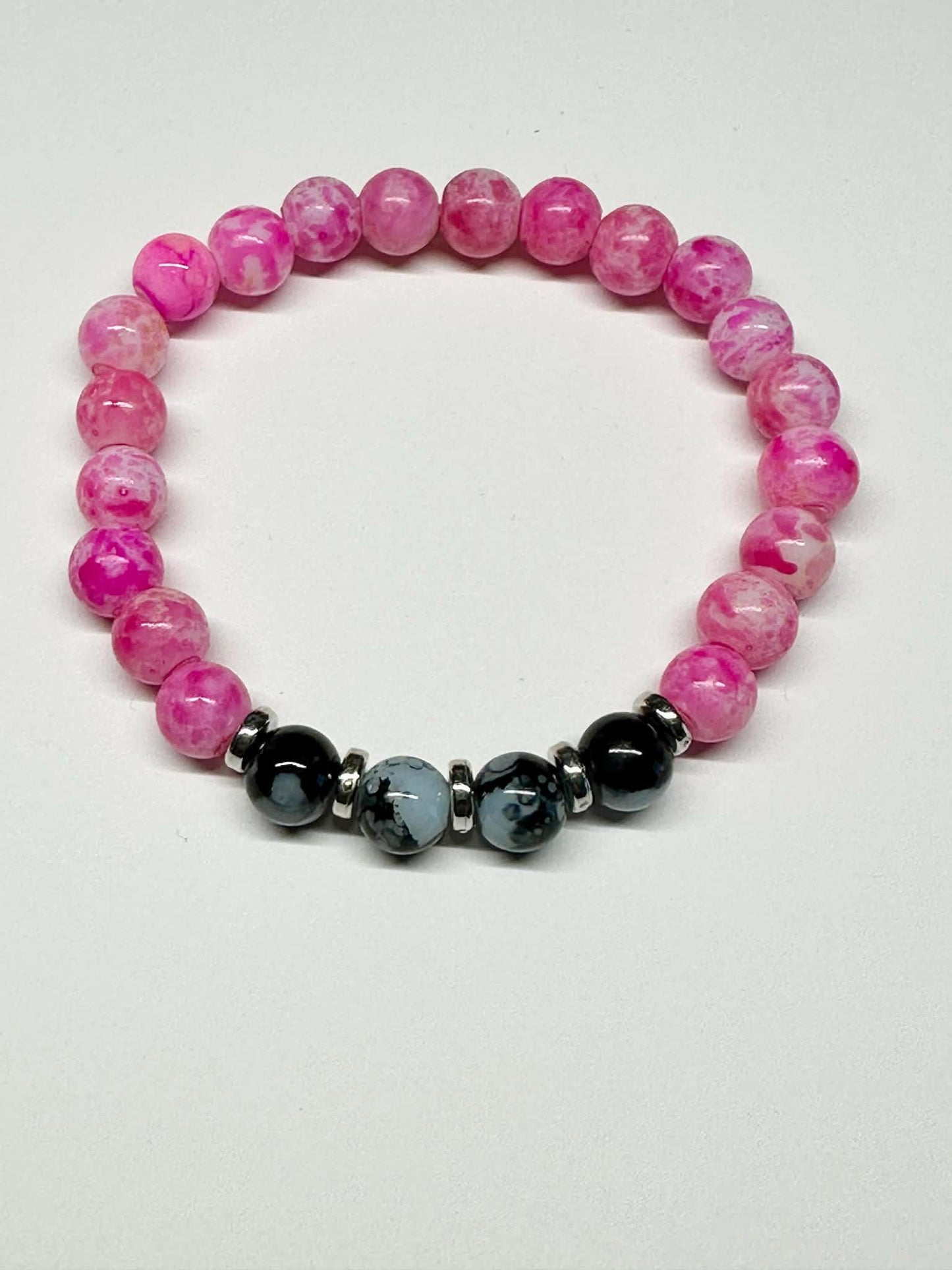 Single Strand Pink & Black Marble Stretch Bracelet