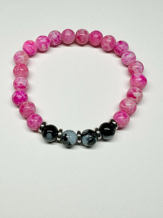 Single Strand Pink & Black Marble Stretch Bracelet