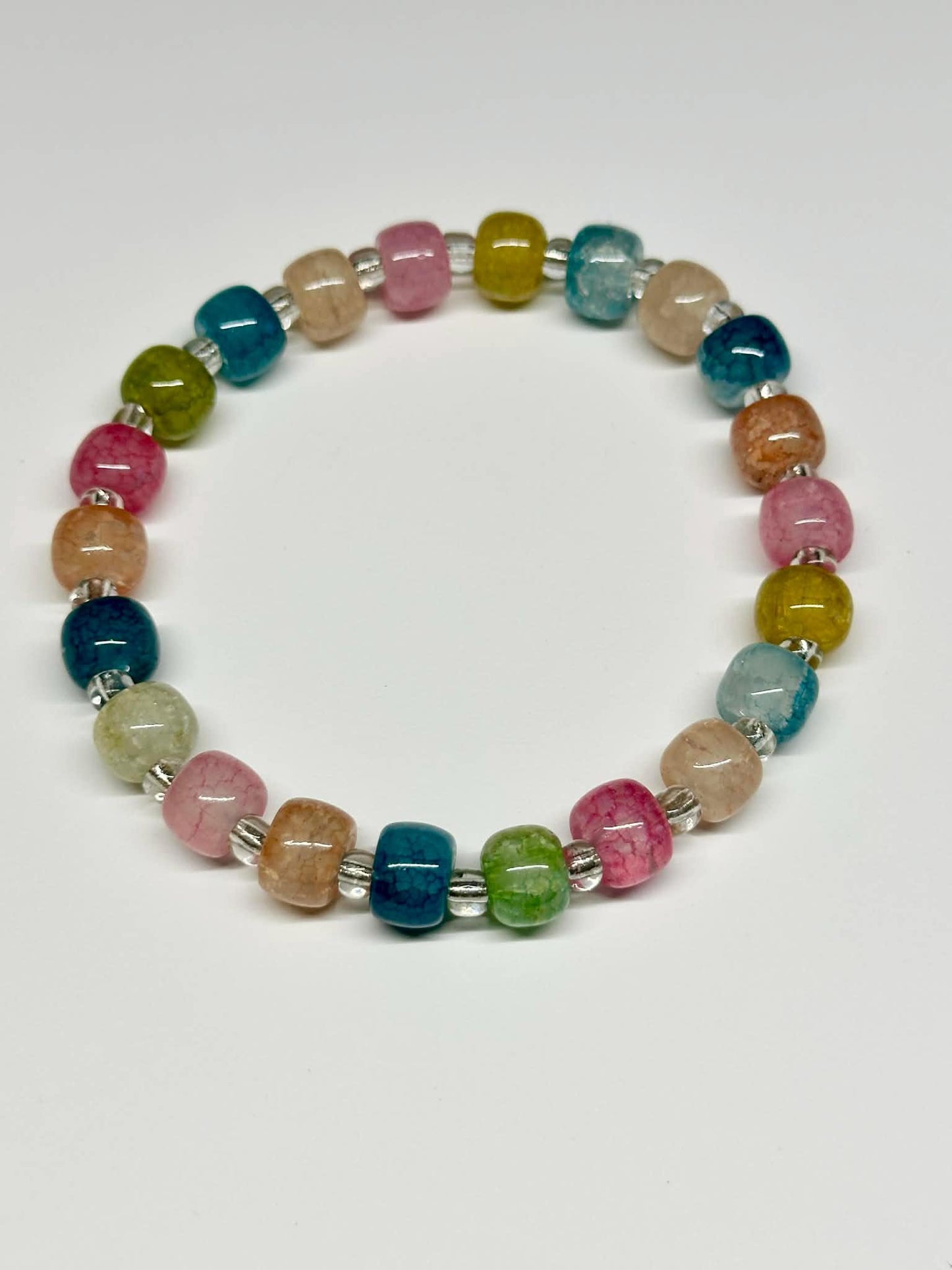 Single Strand Multi Pastel Colored Transparent Stretch Bracelet