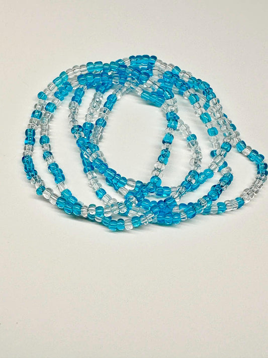 Single Strand Blue & Clear Transparent Seed Bead Bracelet