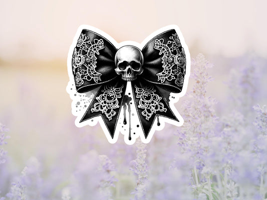 Dark Goth Black Bow With Skull Sticker
