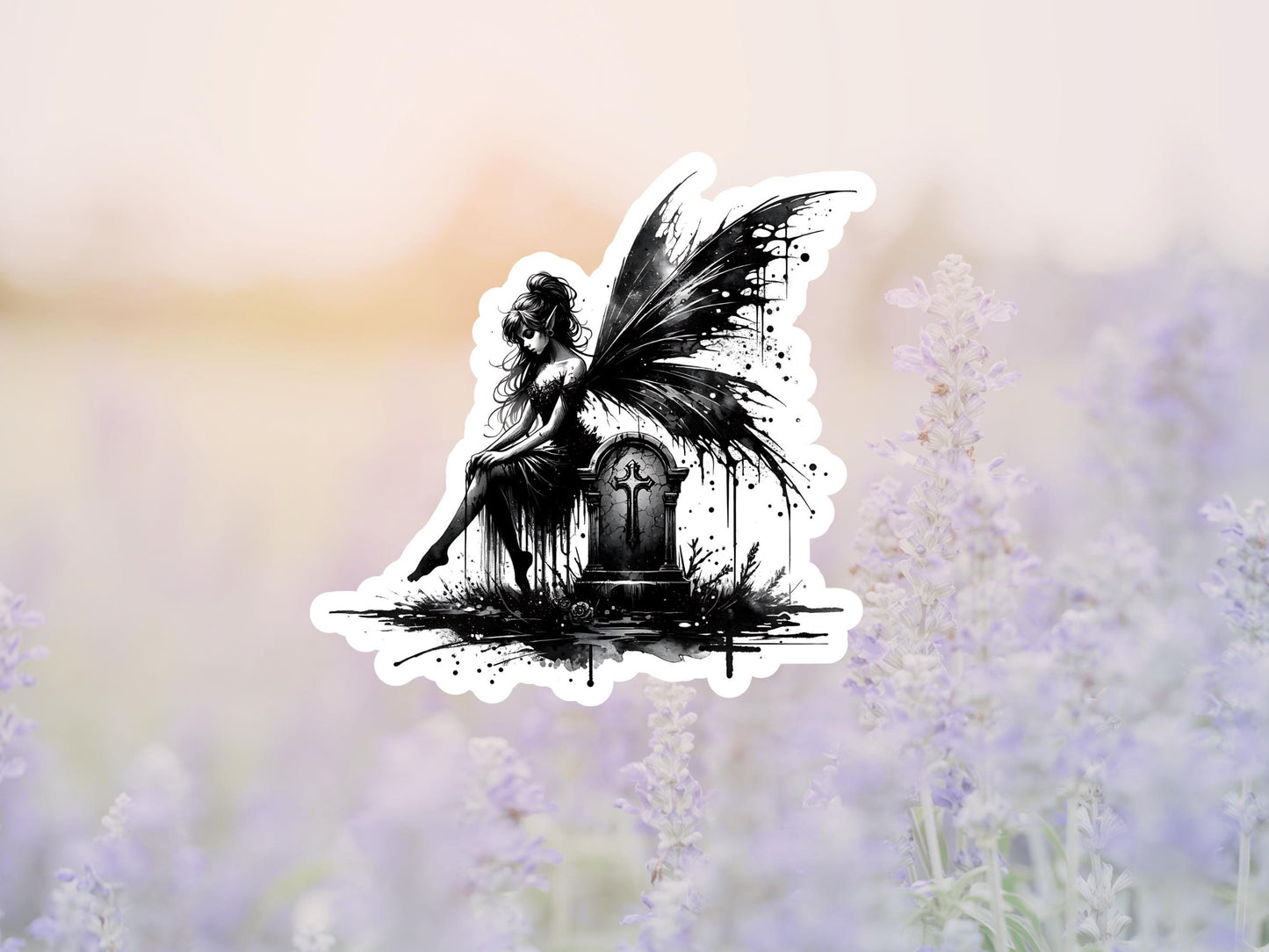 Dark Gothic Fairy and Tombstone Sticker