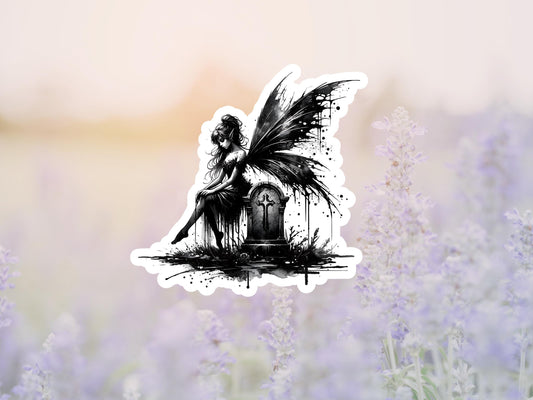 Dark Gothic Fairy and Tombstone Sticker