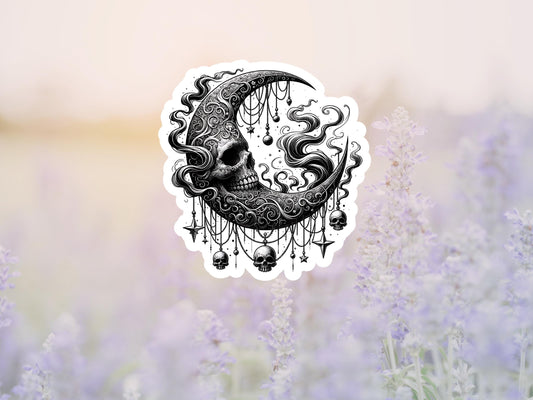 Dark Gothic Half Moon and Skulls Sticker