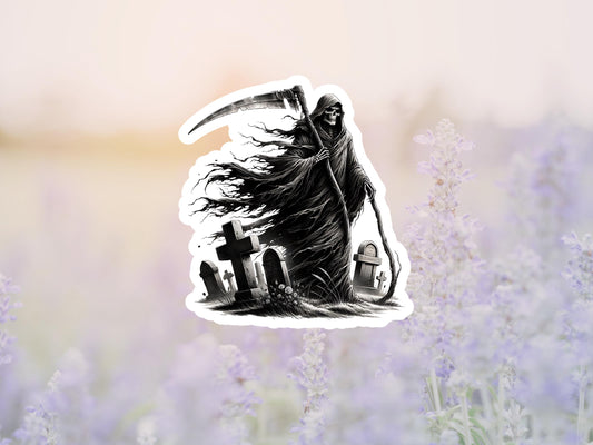Dark Gothic Reaper In Graveyard Sticker