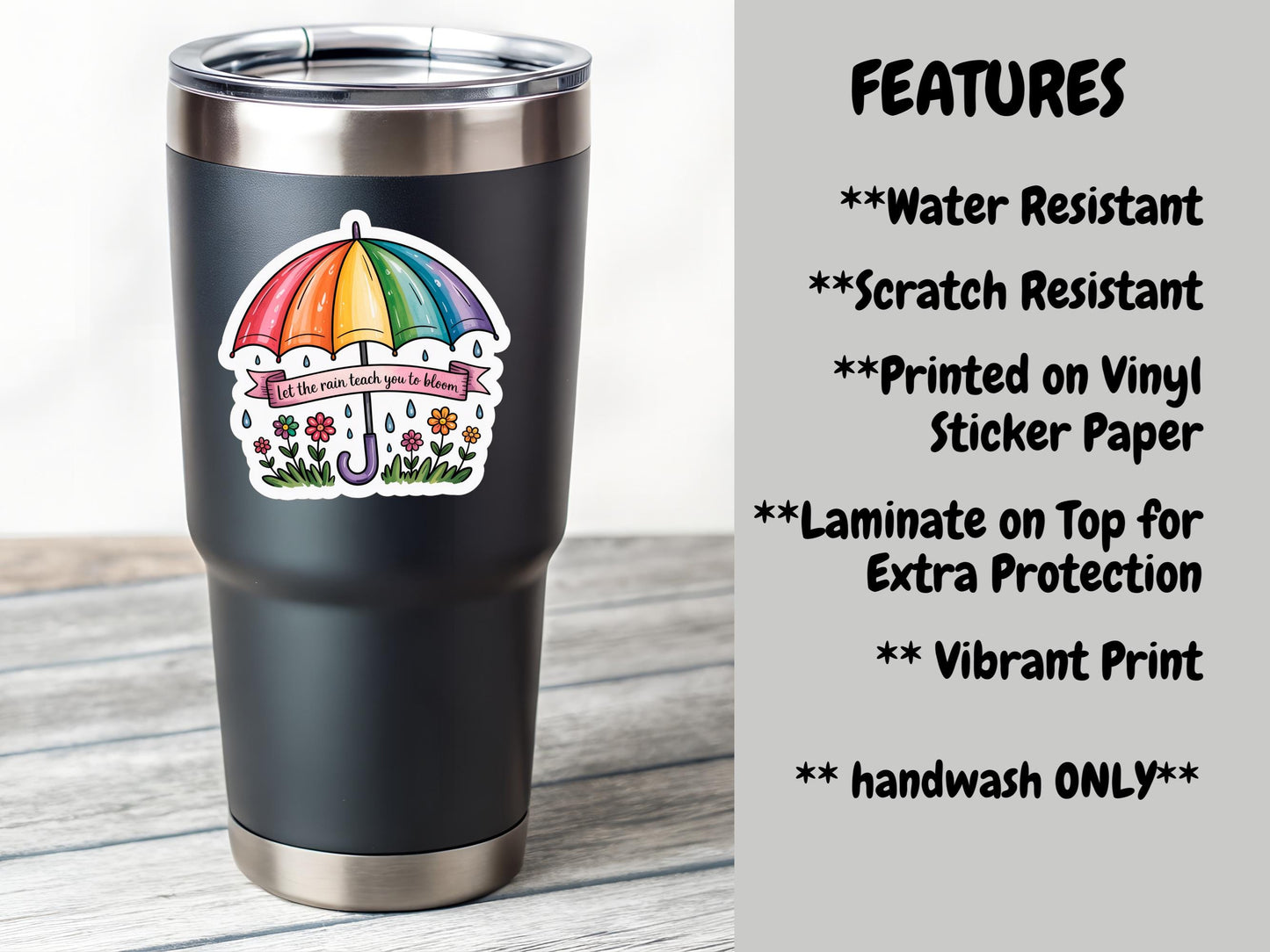 Let The Rain Teach You To Bloom Umbrella Sticker
