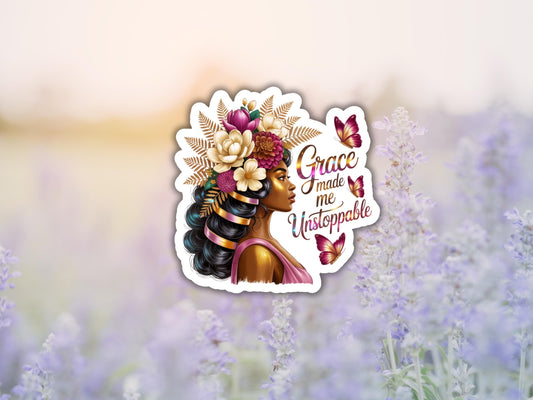 Grace Made Me Unstoppable Woman Sticker