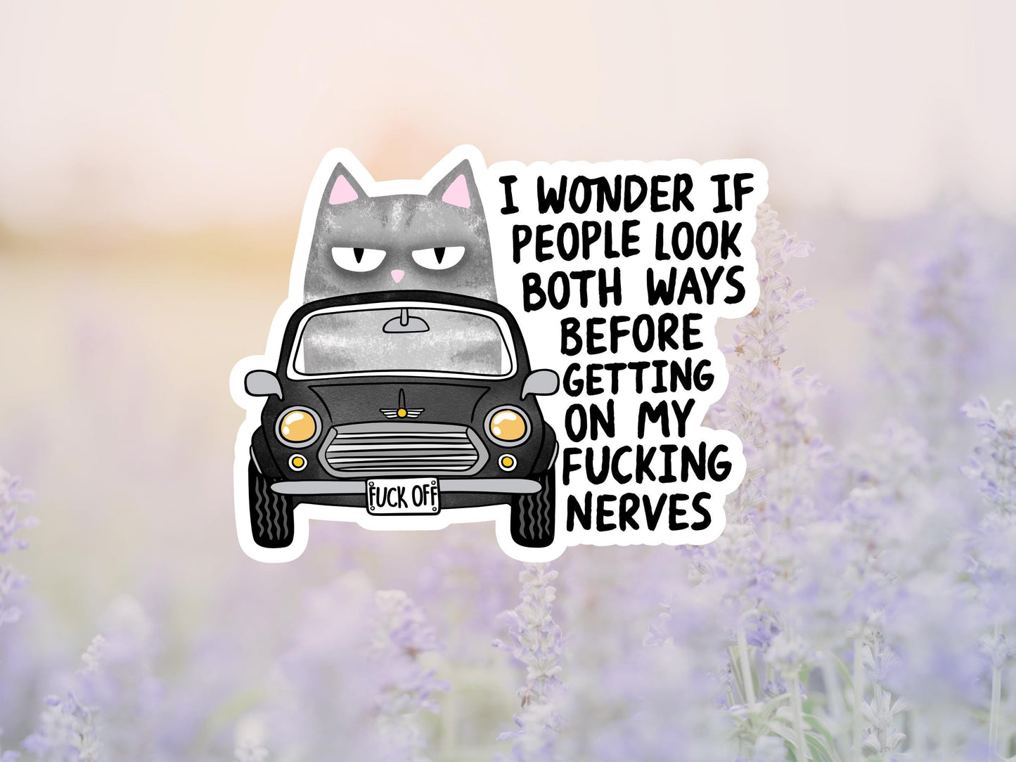 I Wonder If People Look Both Ways Before Getting On My Fucking Nerves Cat Sticker