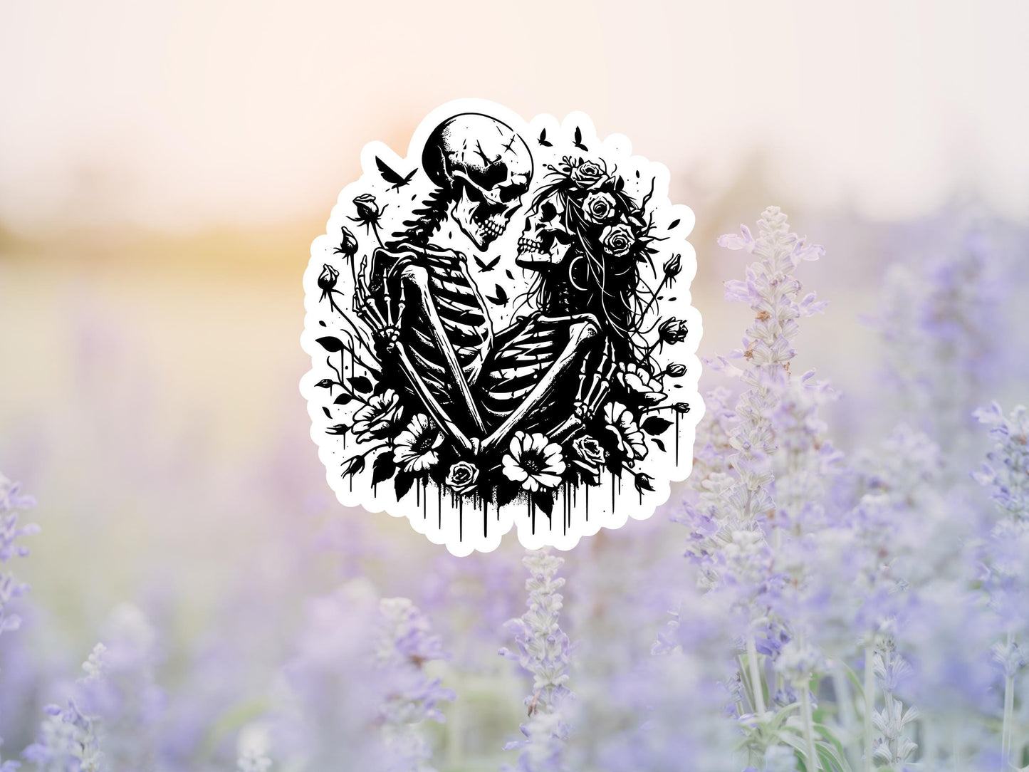 Dark Gothic Skeleton Couple With Flowers Sticker