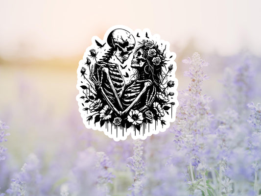 Dark Gothic Skeleton Couple With Flowers Sticker