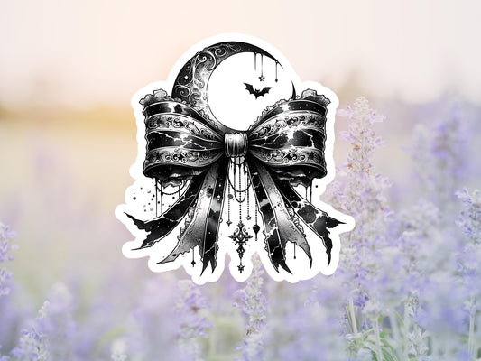 Dark Gothic Half Moon And Bow Sticker