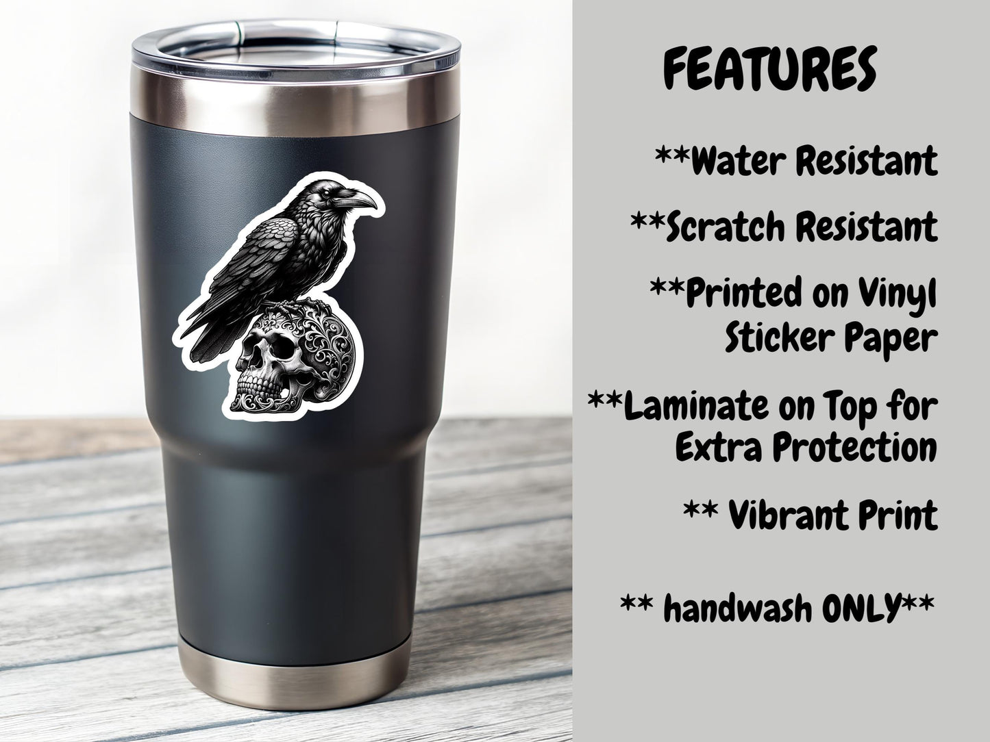 Dark Gothic Black Crow On Top Of Skull Sticker