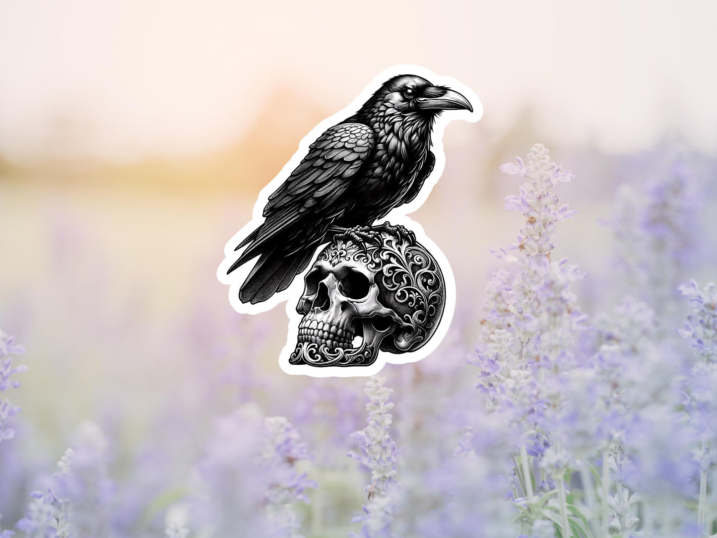 Dark Gothic Black Crow On Top Of Skull Sticker